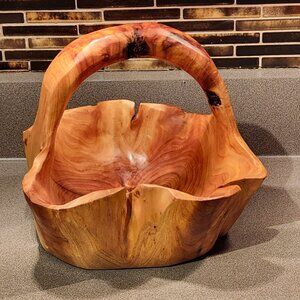 Rustic Hand Carved Burl Wood Basket 9"